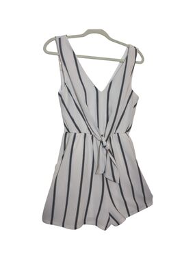 White Striped Tie Front Romper Size Medium Coastal Euro Summer Beach Old Money
